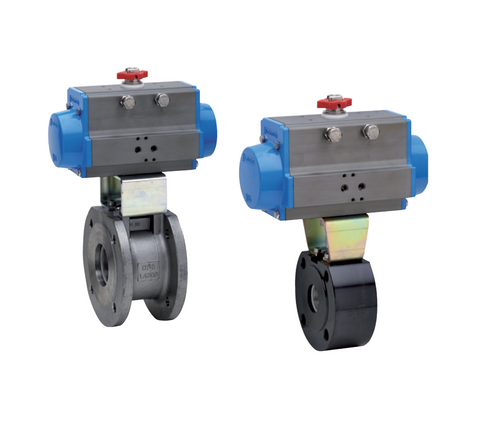 Pneumatically Actuated Wafer Ball Valves, Stainless Steel and Carbon Steel